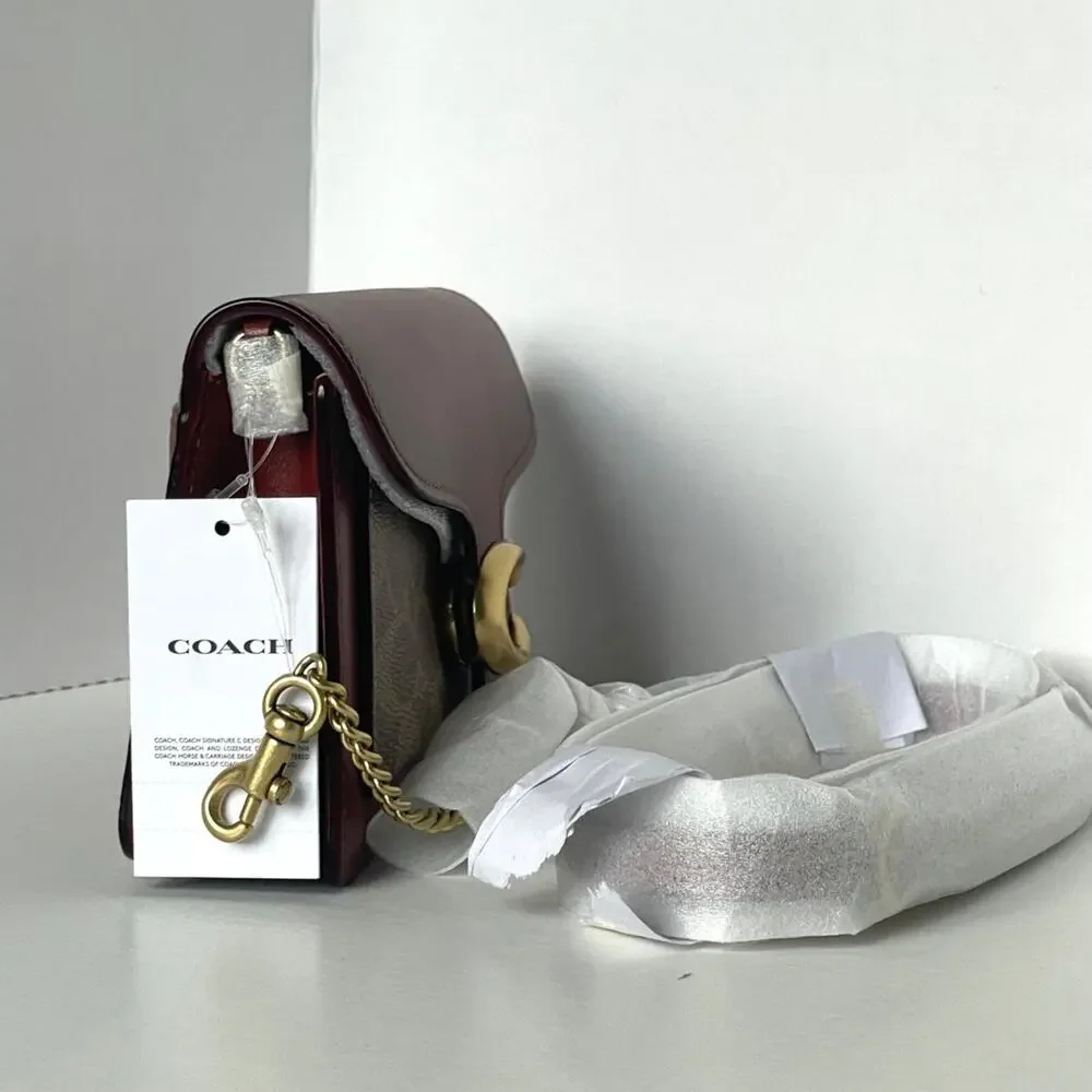 Coach Tabby Chain Clutch Rust Signature Canvas Leather Crossbody CE774